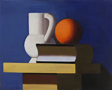 Arrangement with white jug, orange and book by Vilhelm Lundstrøm